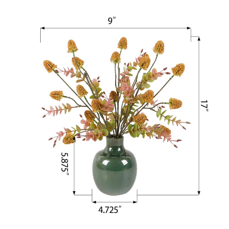 17''H Fall Leaves In Ceramic Vase