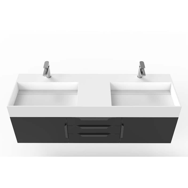 Amazon 60" Wall Mounted Bathroom Vanity Set w/ White Top