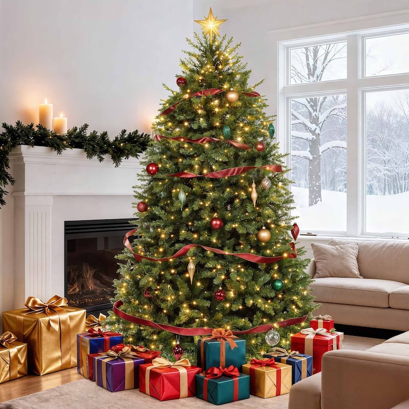 Elegant Pre-Lit Artificial Christmas Tree Collection , Multiple Styles with Remote Control & Snow Flocking
