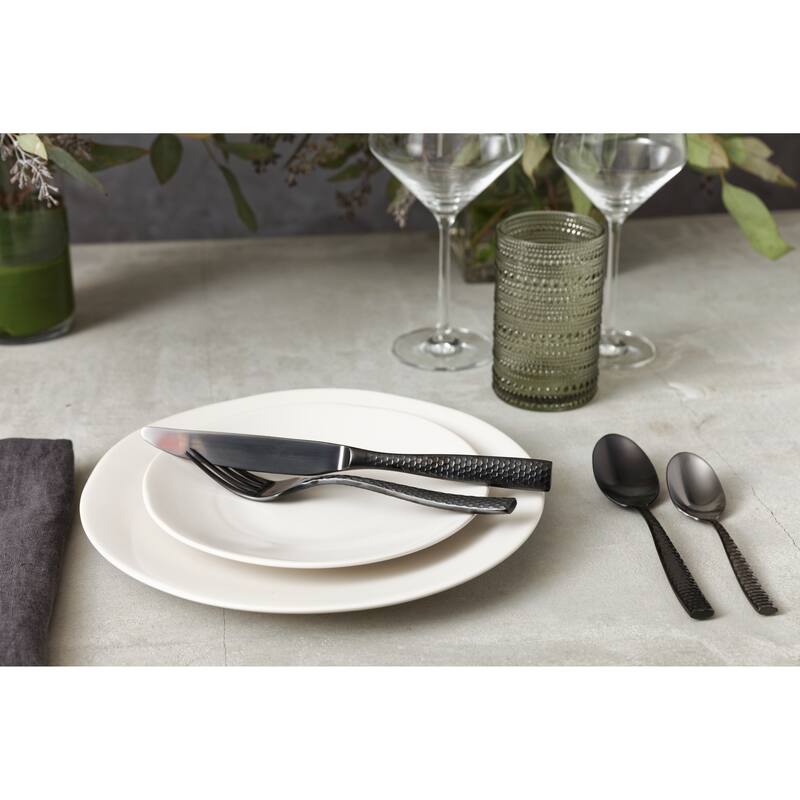 Fortessa Lucca Faceted 18/10 Stainless Steel, 20 Piece Flatware Set (Service for 4), Brushed Black - 20 Piece Set