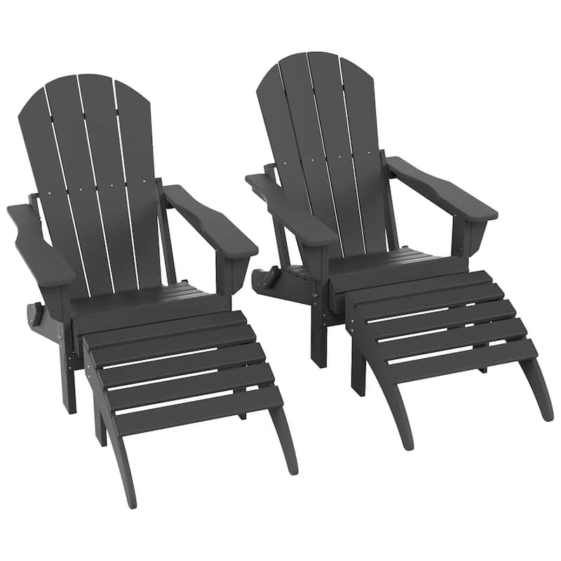 Polytrends Laguna Hdpe All Weather Outdoor Patio Foldable Adirondack Chairs With Ottomans (5-Piece Set)