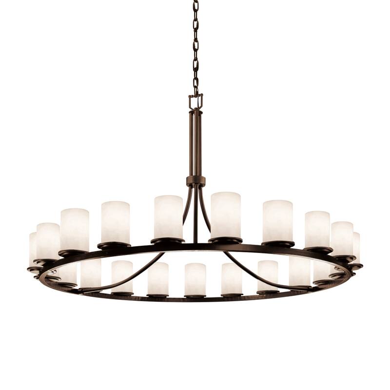 Justice Design Clouds - Dakota 21-Light 1-Tier Ring Chandelier - Cylinder w/ Flat Rim Shade - Dark Bronze - Replaceable Bulb - Dark Bronze