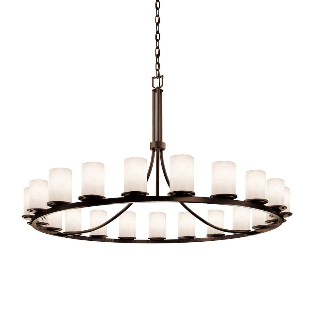 Justice Design Clouds - Dakota 21-Light 1-Tier Ring Chandelier - Cylinder w/ Flat Rim Shade - Dark Bronze - Replaceable Bulb
