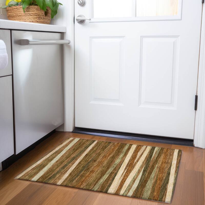 Premium Washable Super Soft Modern Stripes Mayfield Rug - Paprika - 1'8" x 2'6"