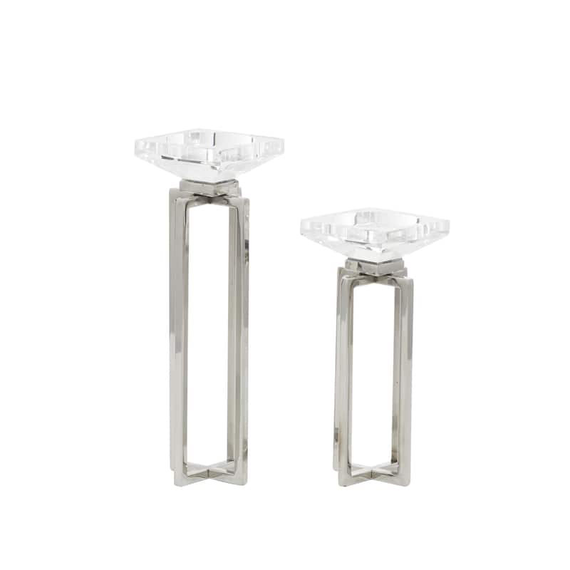 Stainless Steel Metal Geometric Decorative Candle Holder with Diamond Inspired Top - Set of 2 Silver - Roche River Decor