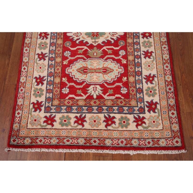 Kazak Foyer Rug Handmade Traditional Red Wool Carpet - 2'8" x 4'2"