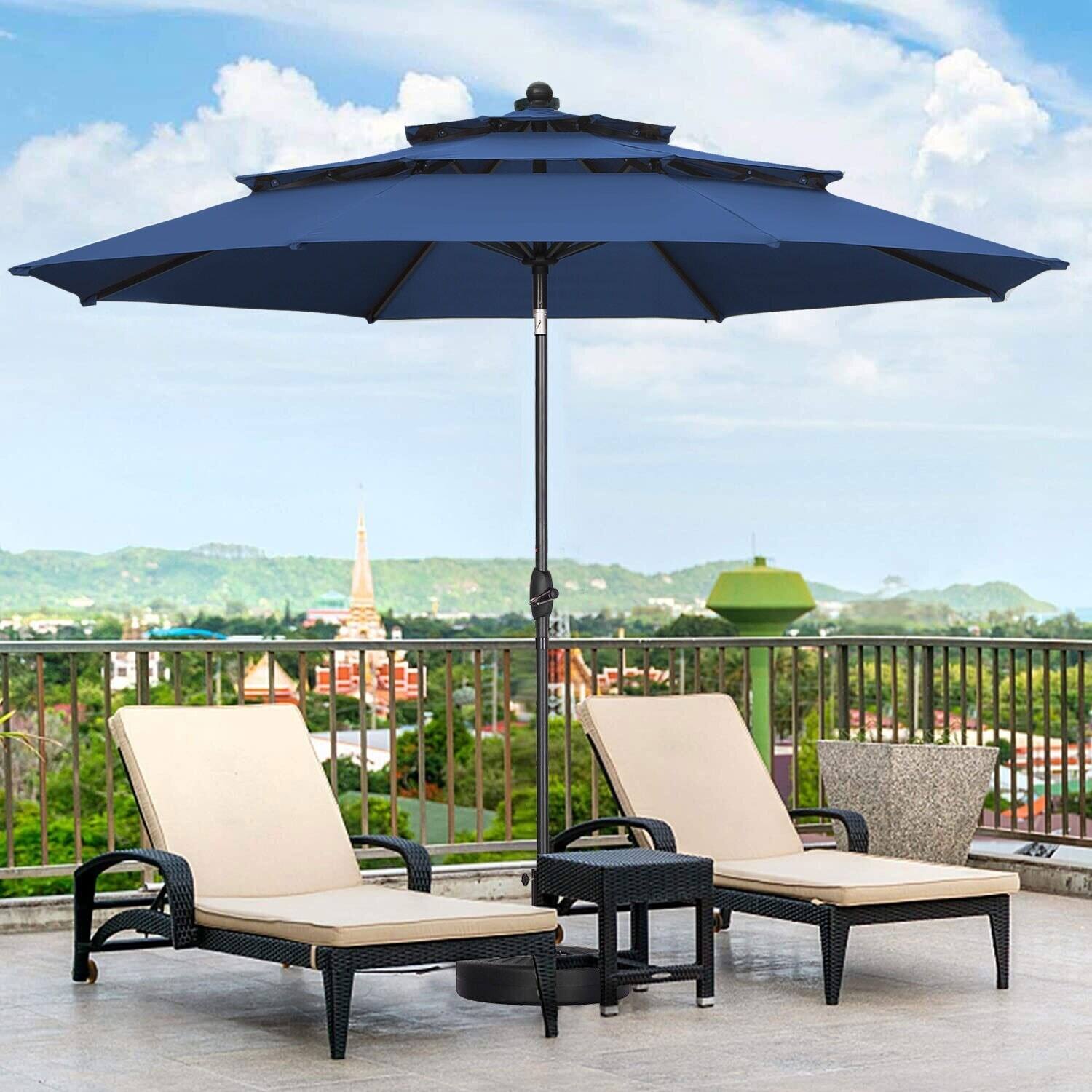 10 ft patio umbrellas blue Outsunny 10Ft Cantilever Umbrella, Offset Umbrella With Crank And Cross Base For Deck, Backyard, Pool And Garden, Hanging Umbrellas, Navy Use it for any occasion Ainfox 10ft Patio Umbrella 3-tier