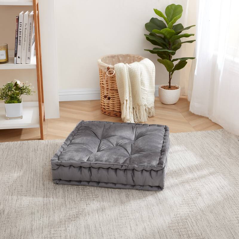Polyester Tufted Square 20" x 20" Meditation Yoga Floor Pillow - Set of 2 - Grey