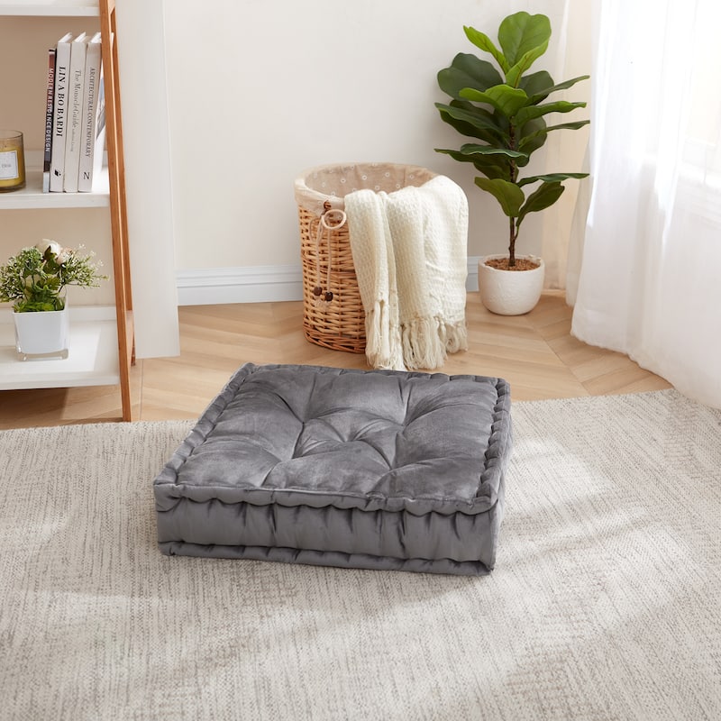 Sweet Home Collection 20"x20" Oversized Square Tufted Faux Velvet Floor Pillow - Set of 2 - Grey