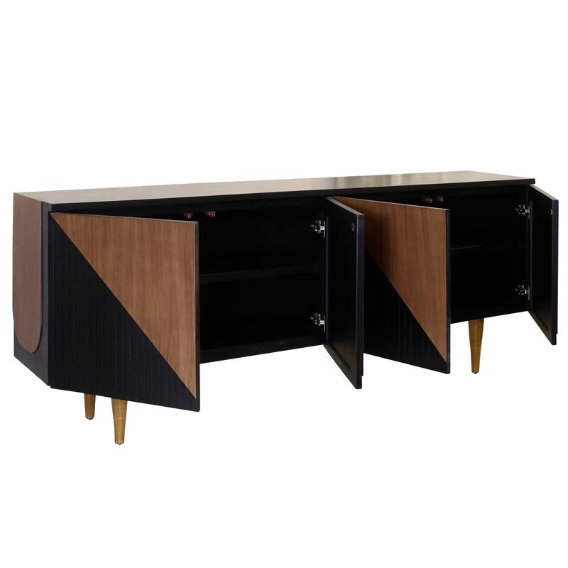 StyleCraft Mid Century Geo 4-Door Texturized Console - Black, Oak