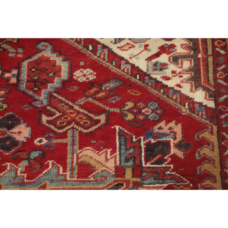 Hand Knotted Oriental 100% Wool Carpet Traditional Medallion Red Heriz Area Rug - 11' 3'' X 7' 7''