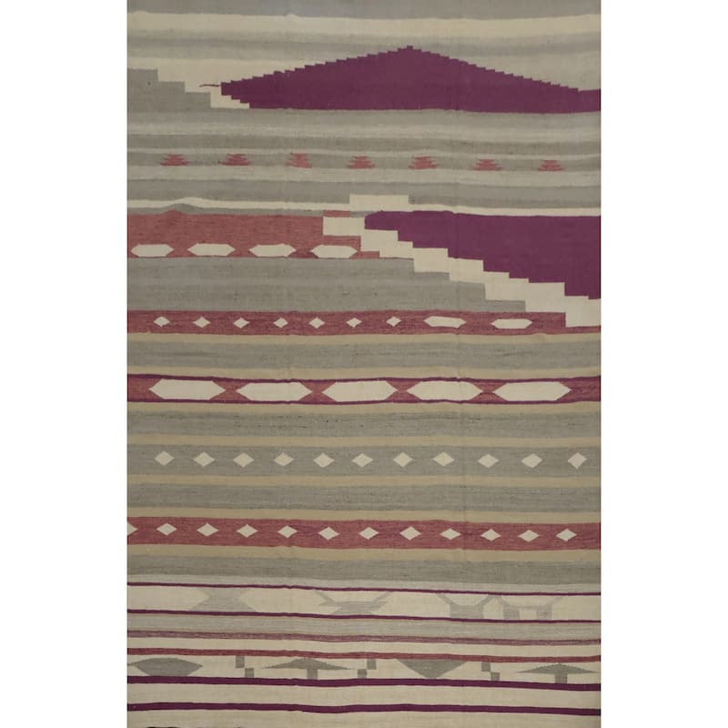 Hand Woven Oriental 100% Wool Carpet Southwestern Tribal Greys & Charcoal Kilim Area Rug - 13' 10'' X 9' 10''