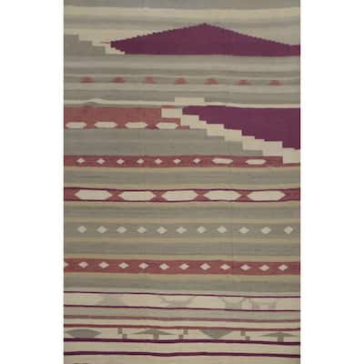 Hand Woven Oriental 100% Wool Carpet Southwestern Tribal Greys & Charcoal Kilim Area Rug - 13' 10'' X 9' 10''
