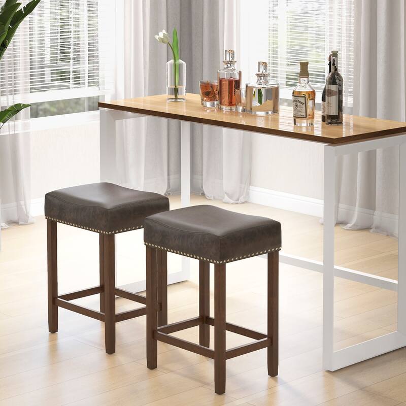 Gymax Bar Stool Set of 4 24-Inch Counter Height Saddle Stools w/ PU
