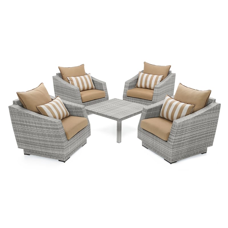 Cannes 5 Piece Subrella Outdoor Patio Club & Table Chat Set