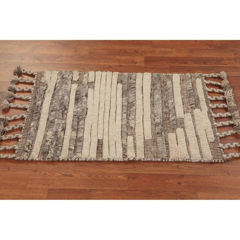 Modern Striped Moroccan Foyer Rug Handmade Wool Carpet - 2'0"x 3'0"