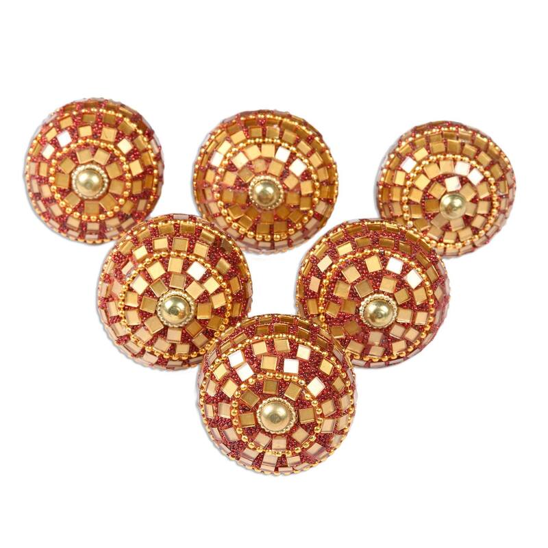 Novica Handmade Mirror Wood And Glass Bead Knobs - 3" H x 1.8" D