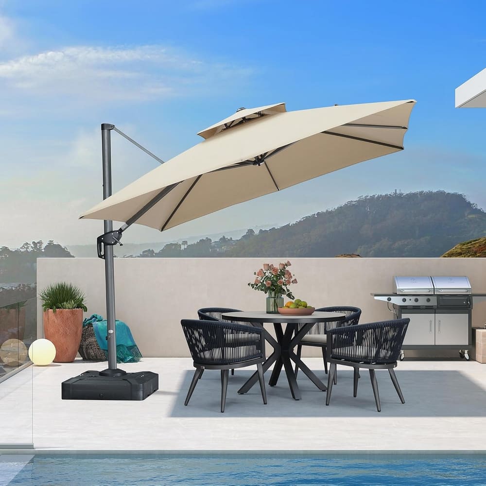 PURPLE LEAF 10/12 ft Square Heavy Duty Large Offset Hanging 360°Rotation Patio Cantilever Umbrella with Base