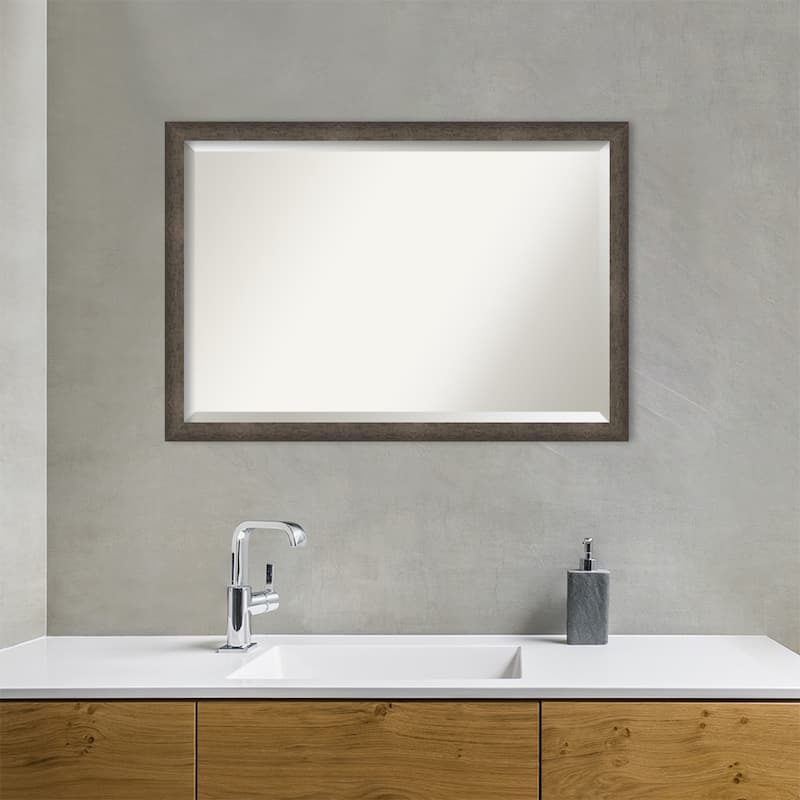Dappled Narrow Beveled Wood Framed Bathroom Vanity Wall Mirror