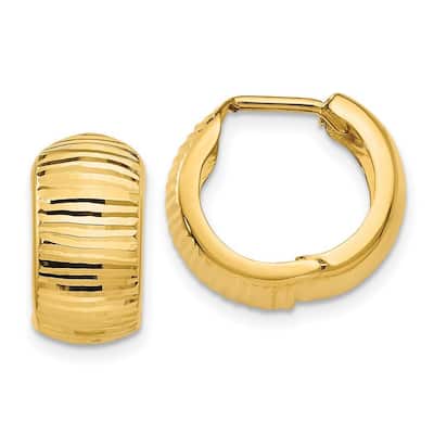 Curata 14k Yellow Gold Textured and Polished Hinged Huggies Hoop Earrings (8mm x 16mm)