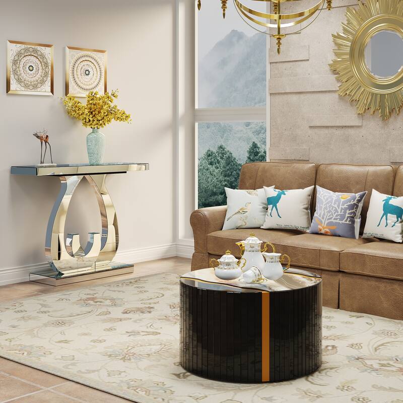 Modern Mirrored 39.37" Console Table, Glass Sofa Table with C-Shaped Base for Stylish Living Room Decor