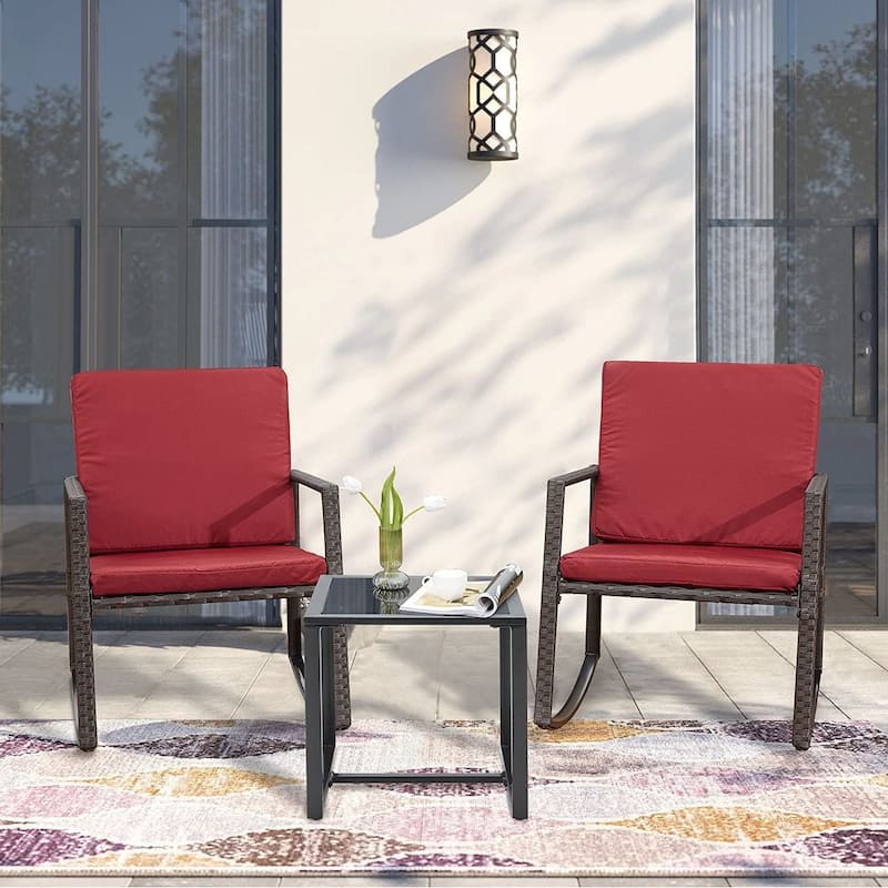 EROMMY 6-Piece Patio Furniture Set, Rattan Daybed with Canopy and Adjustable Backrest