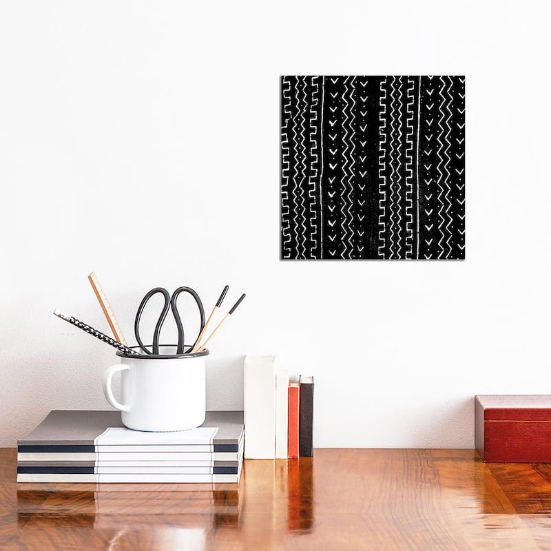 iCanvas "Mudcloth Black Geometric Design VI" by Ellie Roberts Canvas Print - 12x12x1.5