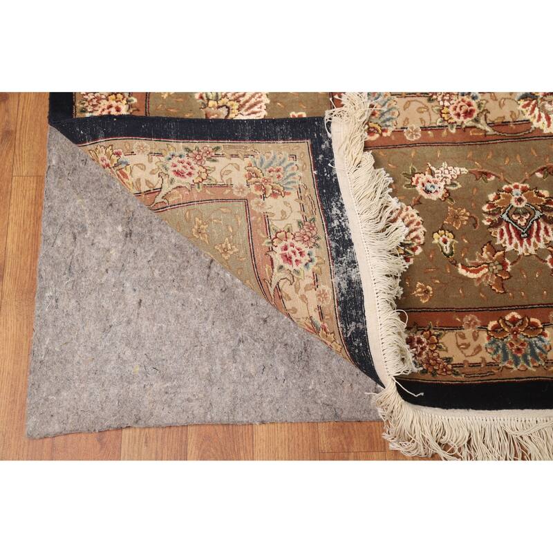 Vegetable Dye Floral Tabriz Chinese Rug Handmade Wool and Silk Carpet - 9'1" x 12'1"