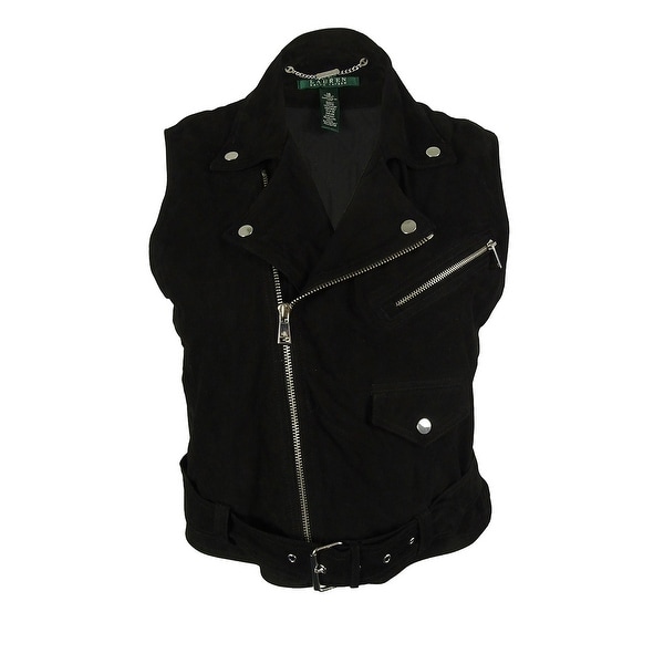 Ralph Lauren Women's 100% Goat Leather Moto Vest - Black - 16