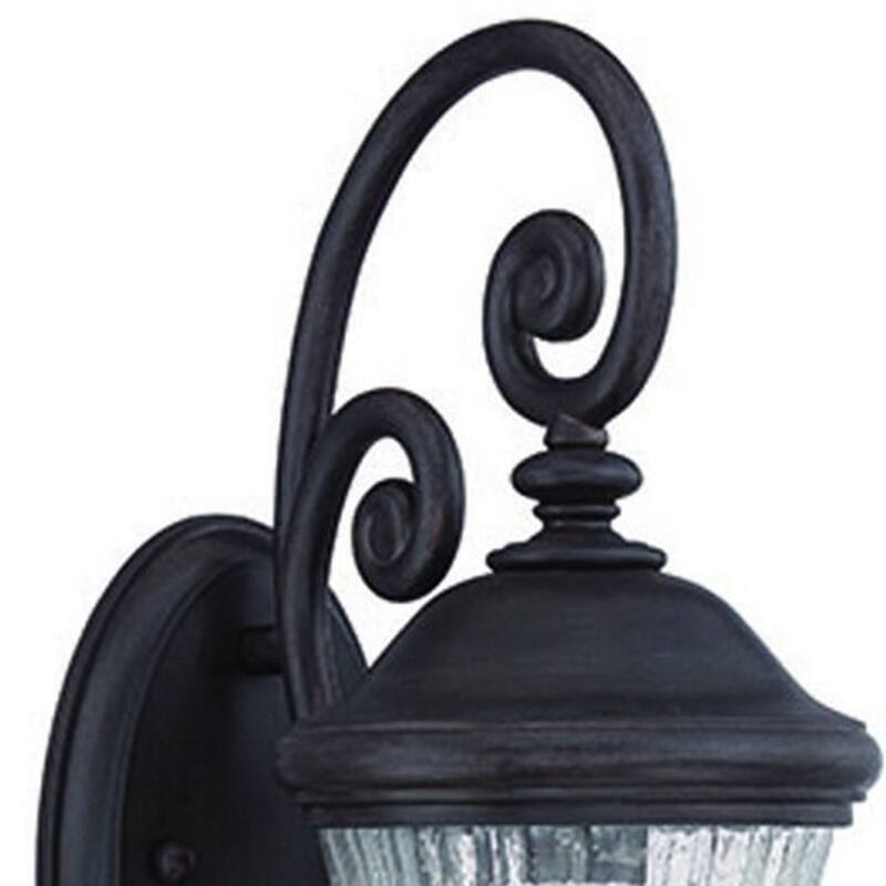 Matte Black Marble Outdoor Wall Light with Seeded Glass Hardwired, LED - 10” x 6.75” x 18” (D x W x H)