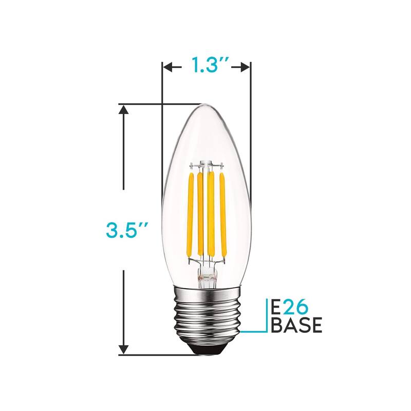 Luxrite 5W Vintage E26 Candelabra LED Bulbs Dimmable, 550 Lumens, 60W Equivalent, Torpedo Tip Clear Glass (6 Pack)
