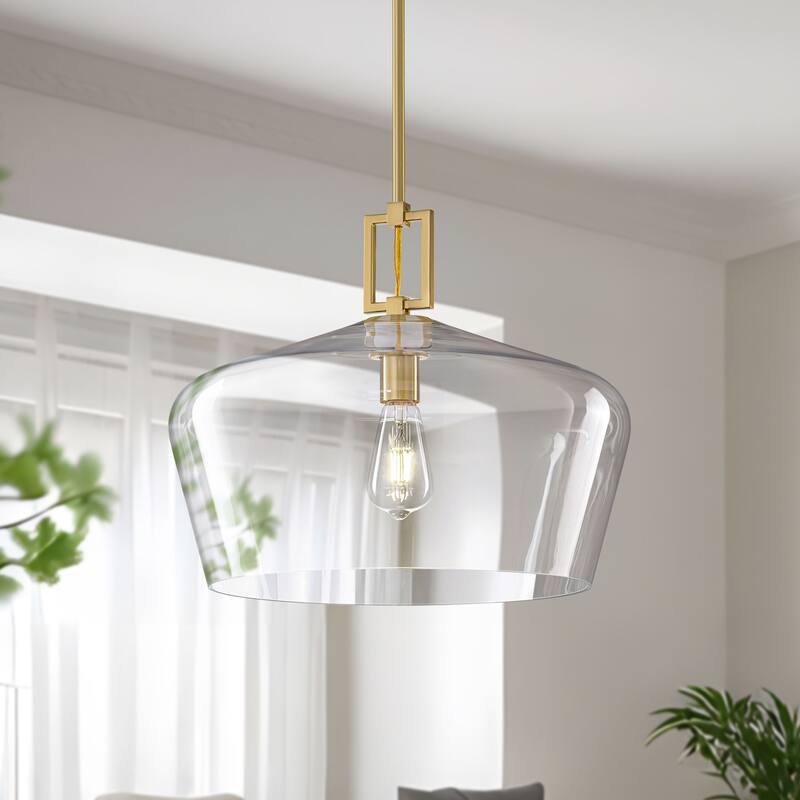Starskys 1-Light 18in.W Modern Clear Glass Dome Pendant Light - Gold