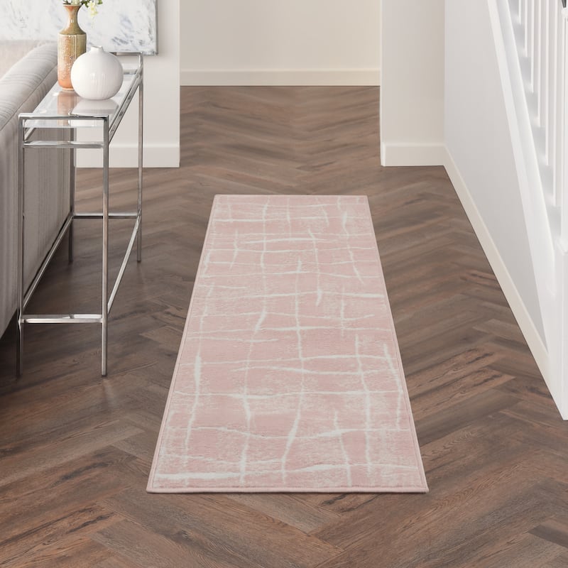 Nourison Whimsicle Modern Lines Abstract Area Rug - 2' x 6' Runner - Pink Ivory - Runner/Rectangle