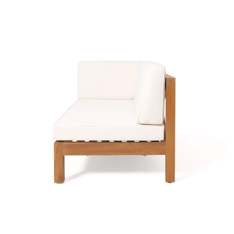 Roomfitters X-Back Corner Bench with Coffee Table, Outdoor Wooden Patio Sofa with Cushions for Garden or Porch
