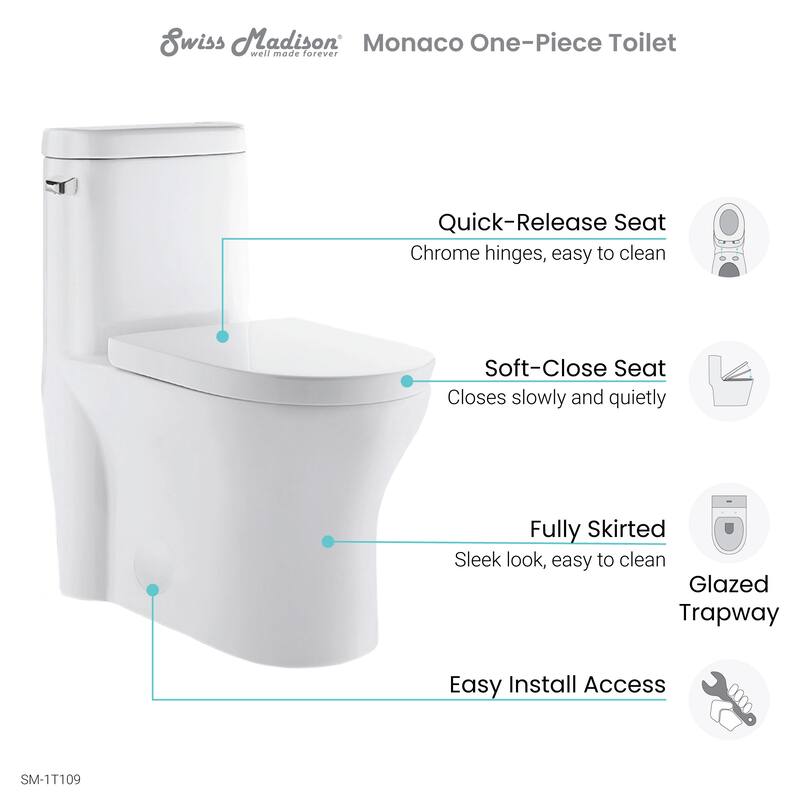 Monaco One Piece Elongated Left Side Flush Handle Toilet 1.28 gpf