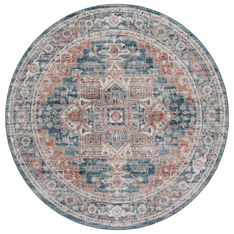 SAFAVIEH Vintage Amely Tabriz Oriental Rug - 6'7" Round - Blue/Rust