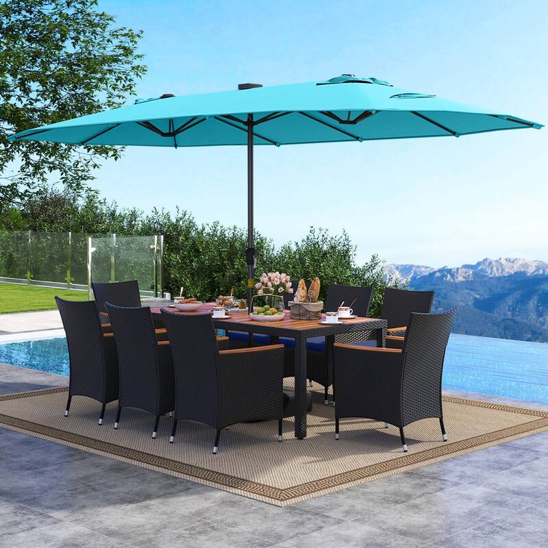 Gymax 11 PCS Patio Dining Set w/ 15ft Double-Sided Patio Umbrella