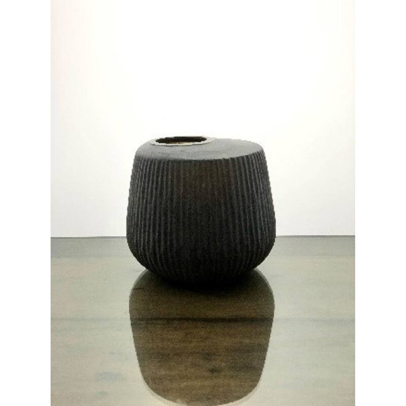 Tabla Vase Vertical Killi Hand Cut Stone Finish Med Smoke Dia 8.25" -SMOKE