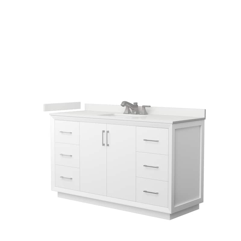 Strada 60-inch Single Vanity, Quartz Top - White, Nickel Trim, White Quartz Top