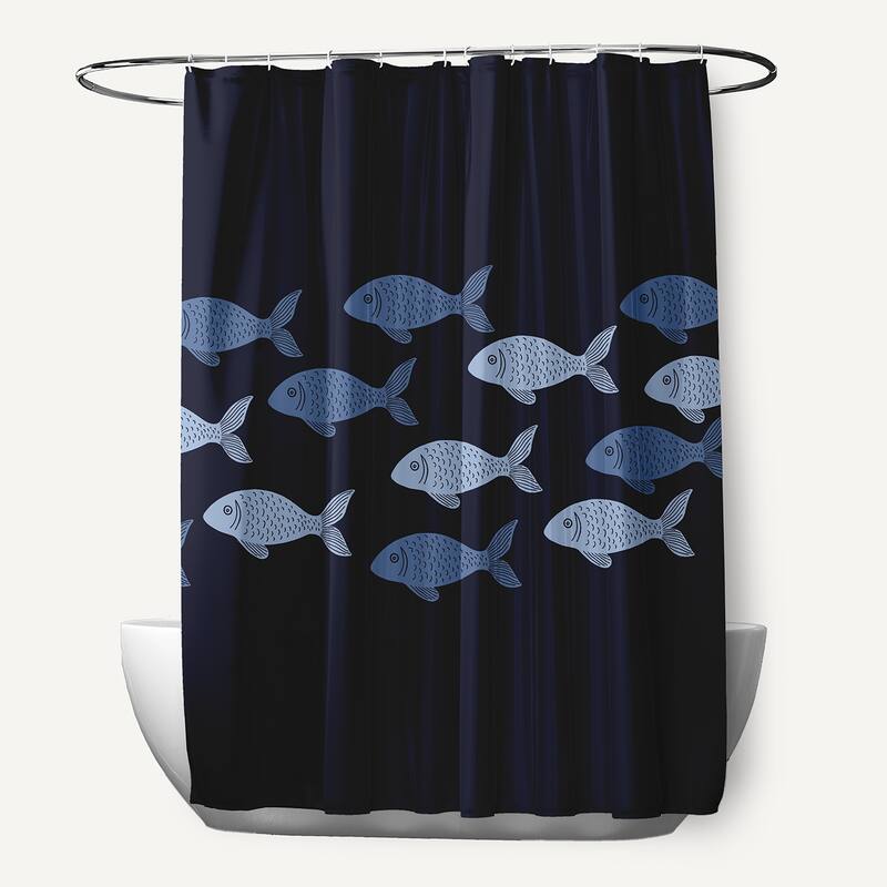 Fish Line Animal Print Print Print Shower Curtain - Navy