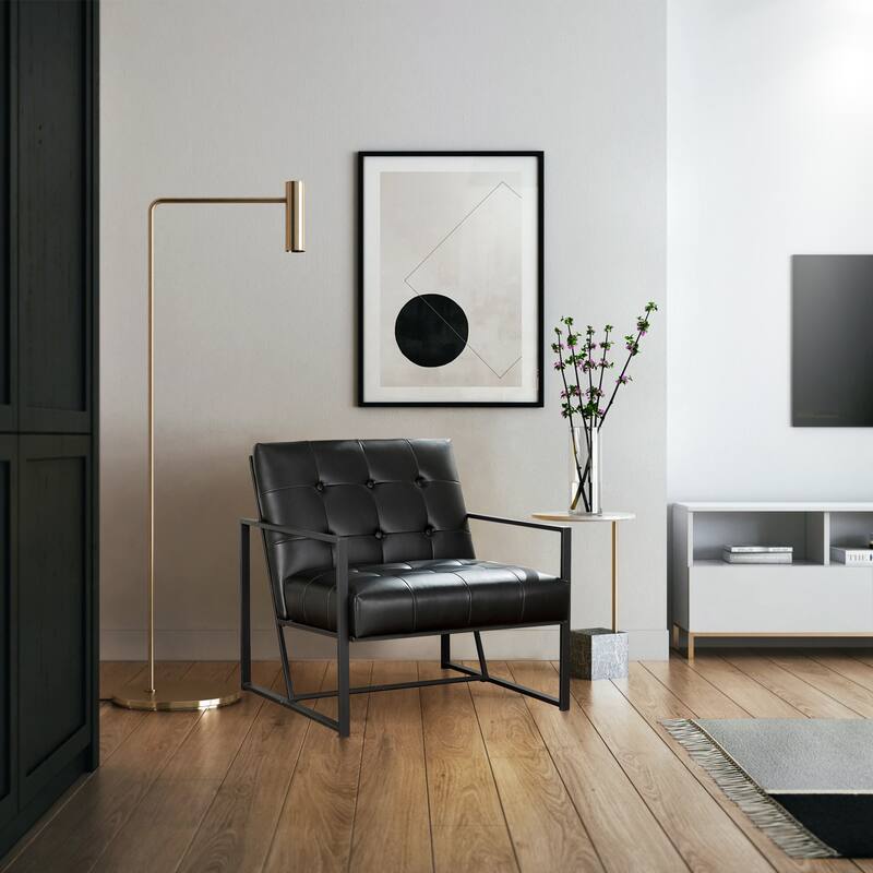 Glitzhome 29.50"W Mid-Century PU Leather Tufted Accent Chair - 29.5"W x 30.5"H x 29.25"D