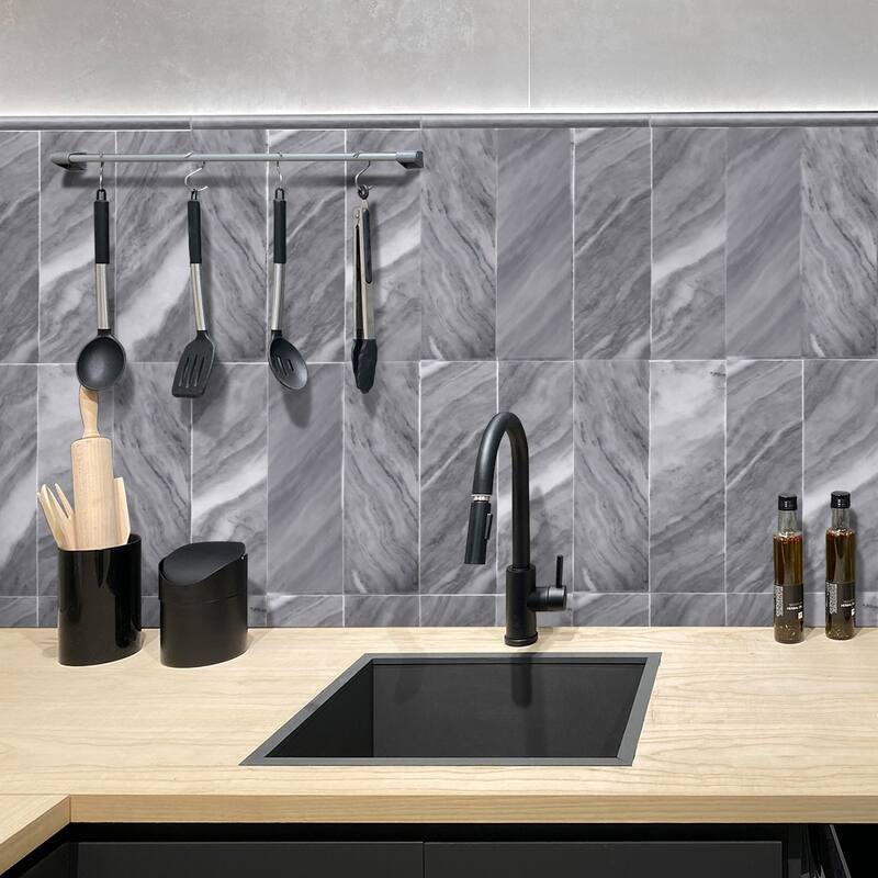 Apollo tile 0.5 x 12 Grandis Polished Cloud Gray Bardiglio Nuvolato Marble Tile (0.5 sq ft/case) - 10 Pack