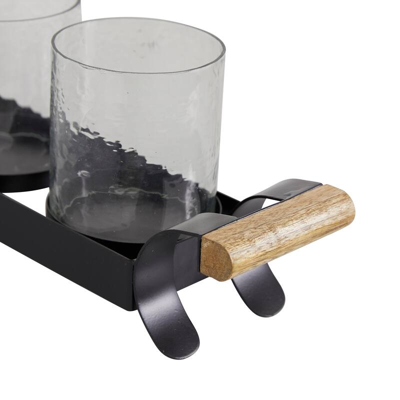 Black Metal Contemporary Candle Holder Set of 2 - 21 x 4 x 5