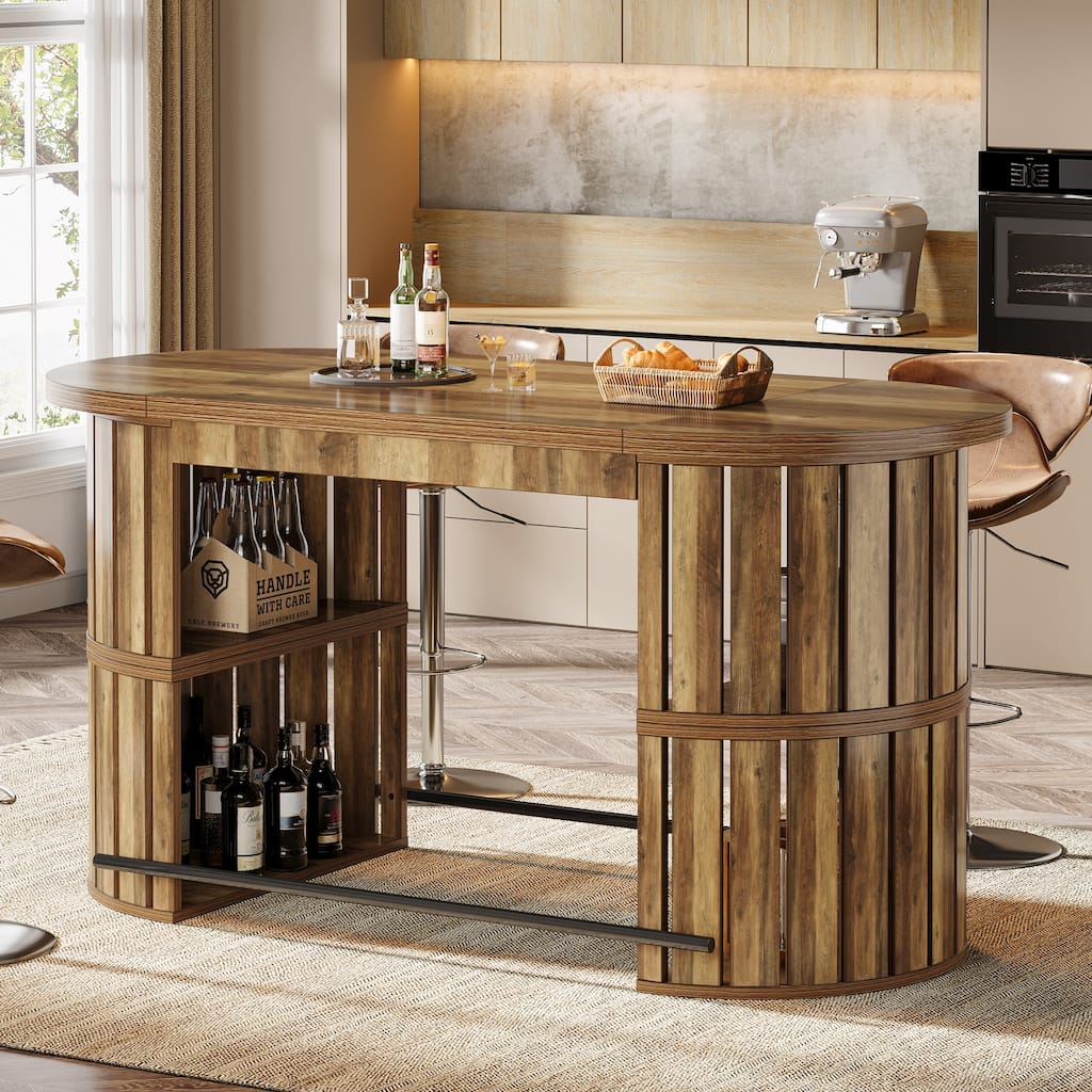 63" Bar Height Table for 4-6, Industrial High Pub Bar Table with Storage