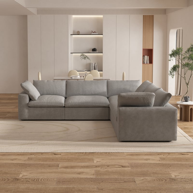 Large Down Filled Corner Sectional Sofa Couch with Ottoman for Living Room Set