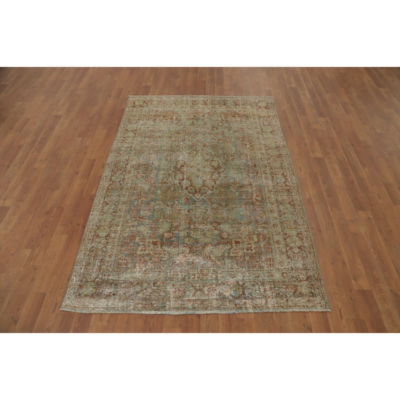 Hand Knotted Oriental 100% Wool Carpet Traditional Floral Navy Blue & Blues Mahal Area Rug - 6' 4'' X 4' 2''
