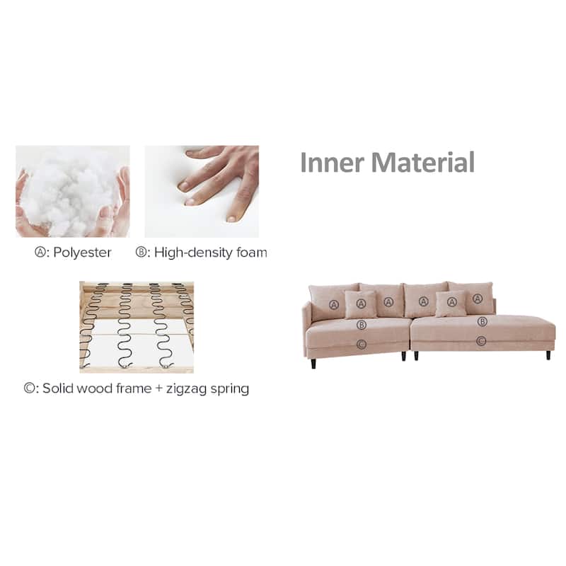 Polyester Upholstered Sleeper Sectional Sofa With Wood Legs