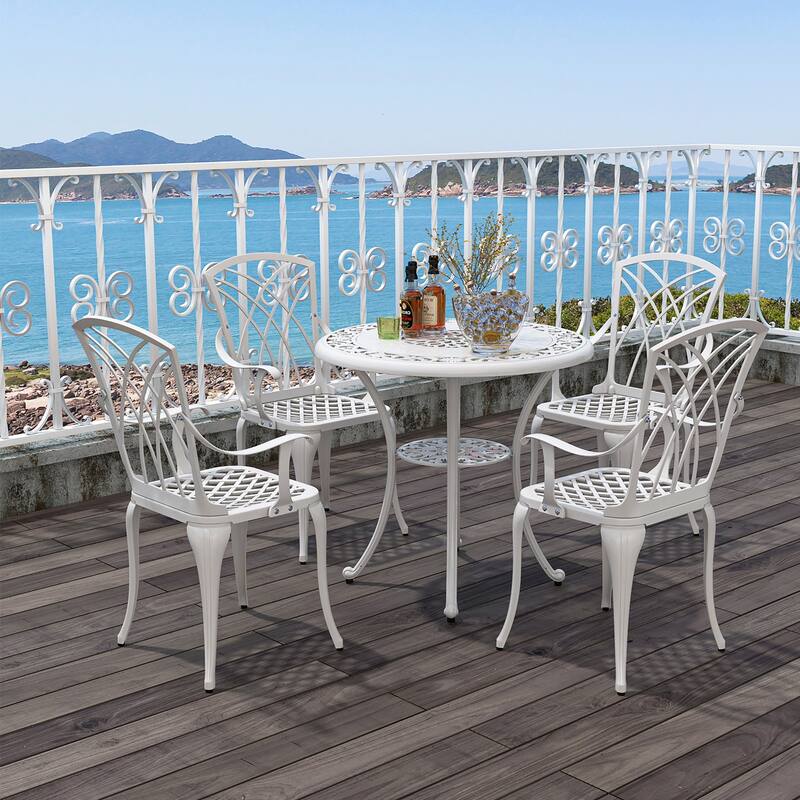 Gymax 5 Pieces All-Weather Outdoor Cast Aluminum Dining Set Round