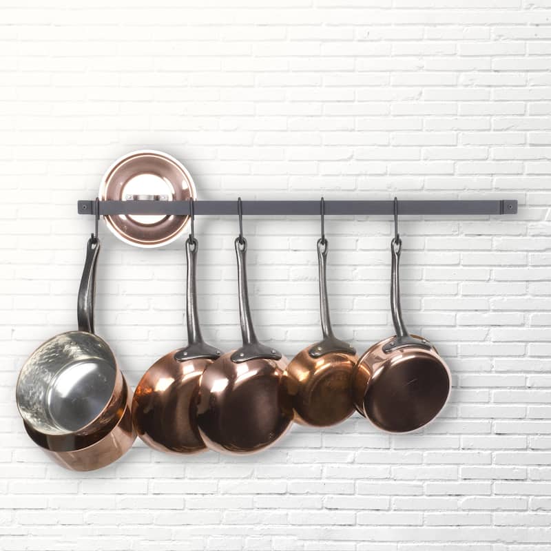 Wallniture Casto 30" Pots & Pans Holder with 15 Hooks, Steel Kitchen Rack, Black