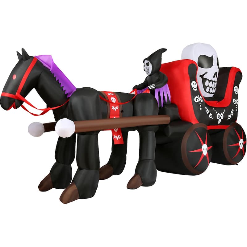 Haunted Hill Farm 6-Ft.Tall Pre-Lit Inflatable Skull Carriage